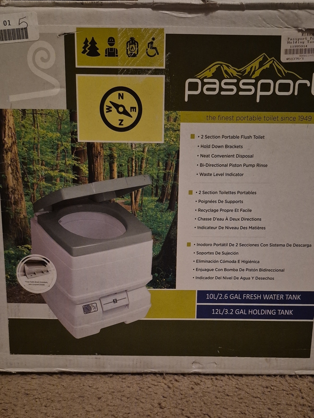 Passport Portable Flush Toilet — White and Gray